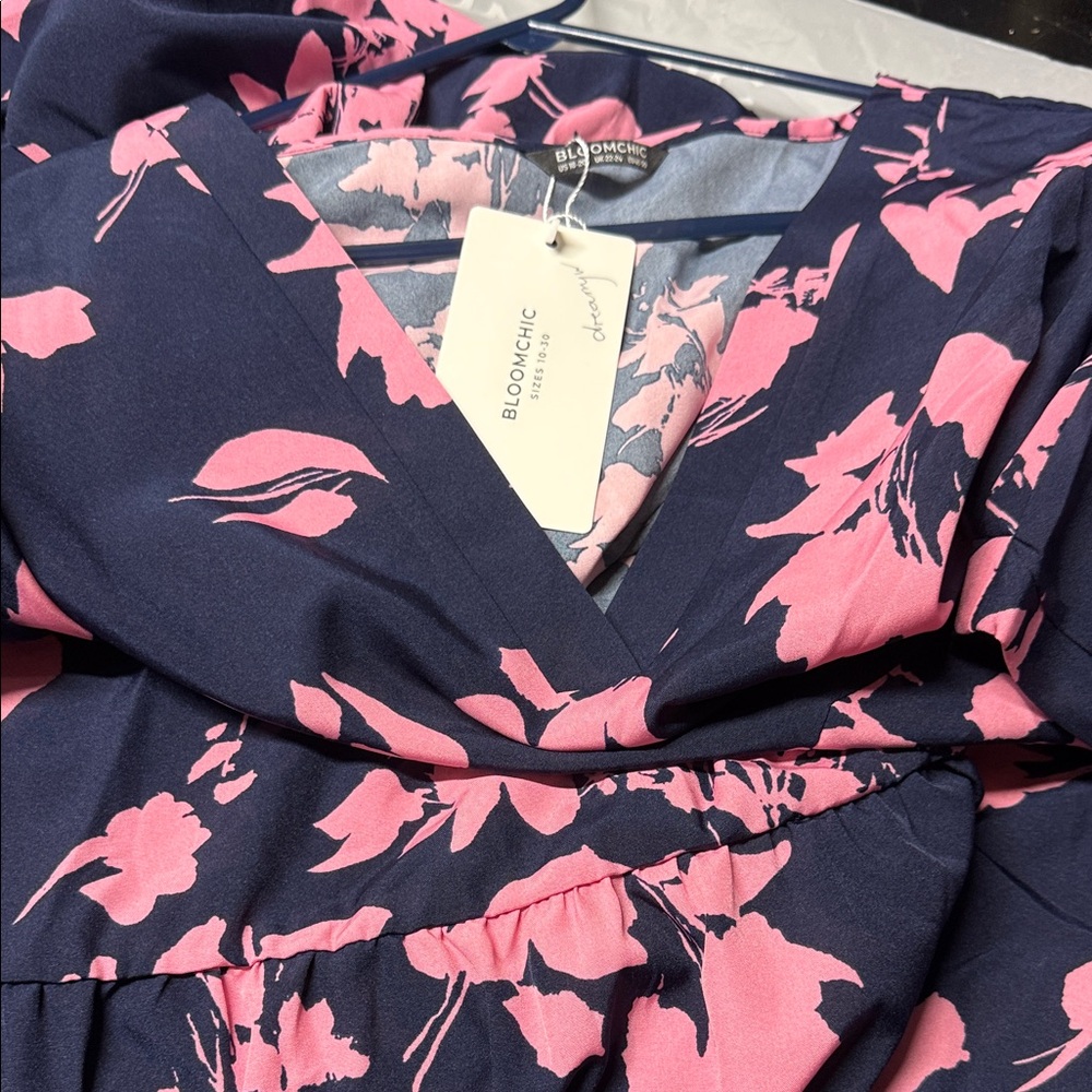 BloomChic Navy and Pink Floral Midi Dress - Picture 5 of 5